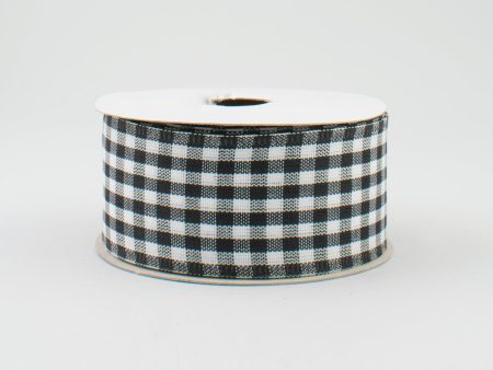 1.5  Gingham Check Wired Ribbon: Black & White (10 Yards) For Cheap