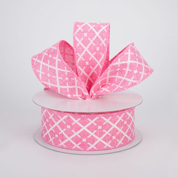 1.5  Glittered Argyle Ribbon: Pink & White (10 Yards) on Sale