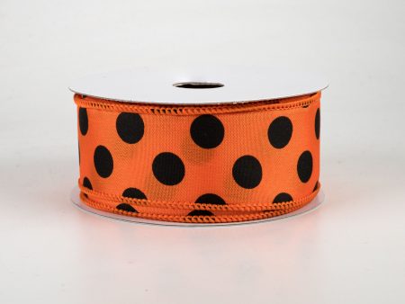 1.5  Big Polka Dot Ribbon: Orange & Black (10 Yards) on Sale