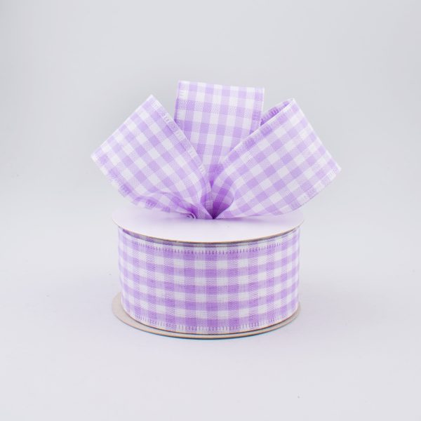 1.5  Gingham Check Wired Ribbon: Lavender Purple & White (10 Yards) Online Sale