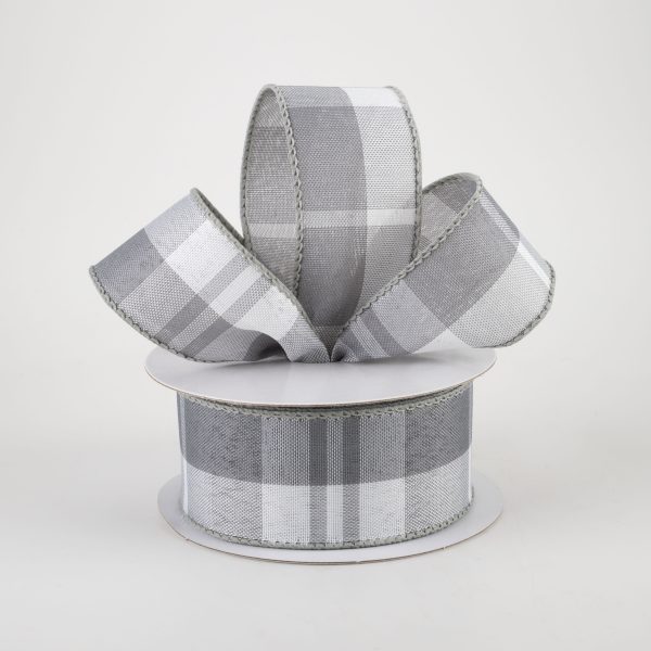 1.5  Eday Plaid Ribbon: Grey & White (10 Yards) For Sale