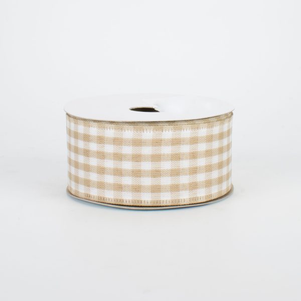 1.5  Gingham Check Wired Ribbon: Tan & Cream (10 Yards) For Discount