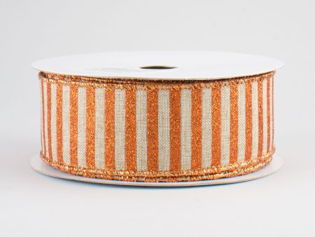 1.5  Glitter Stripe Canvas Ribbon: Natural & Bright Orange (10 Yards) For Discount