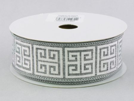 1.5  Greek Key Canvas Ribbon: Grey & Metallic Silver (10 Yards) Discount