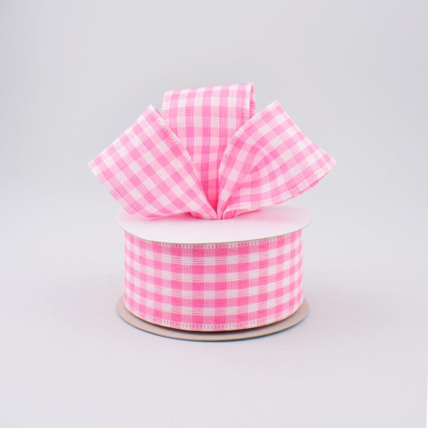 1.5  Gingham Check Wired Ribbon: Pink & White (10 Yards) Supply