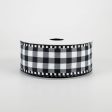 1.5  Gingham Check Dashed Edge Ribbon: Black & White (10 Yards) on Sale