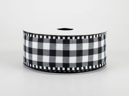 1.5  Gingham Check Dashed Edge Ribbon: Black & White (10 Yards) on Sale