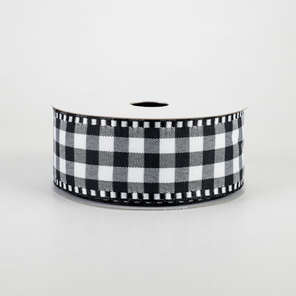 1.5  Gingham Check Dashed Edge Ribbon: Black & White (10 Yards) on Sale