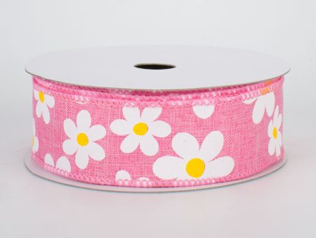 1.5  Daisy Print Ribbon: Pink (10 Yards) Cheap