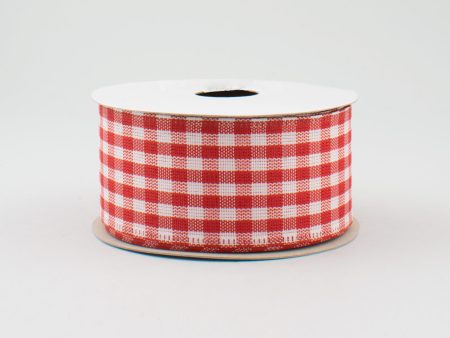 1.5  Gingham Check Wired Ribbon: Red & White (10 Yards) Online now