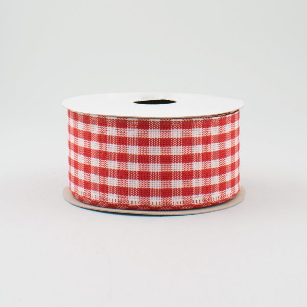 1.5  Gingham Check Wired Ribbon: Red & White (10 Yards) Online now