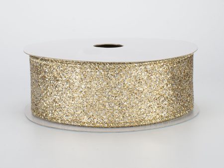 1.5  Glitter On Metallic Ribbon: Champagne (10 Yards) Online Sale