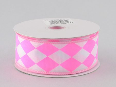 1.5  Harlequin Diamond Ribbon: Pink & White (10 Yards) on Sale