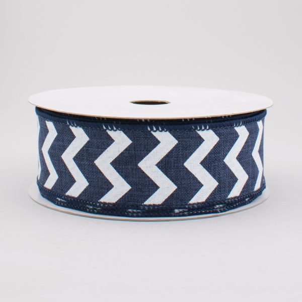 1.5  Canvas Chevron Ribbon: Navy Blue & White (10 Yards) Supply