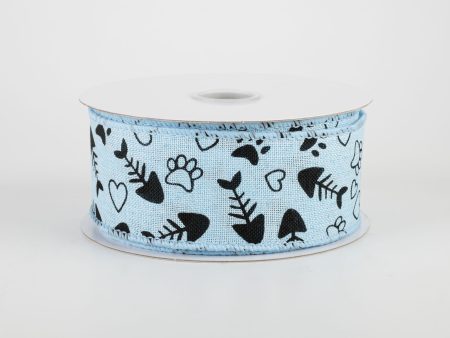 1.5  Cat Treat, Paw, Heart Ribbon: Light Blue (10 Yards) Discount