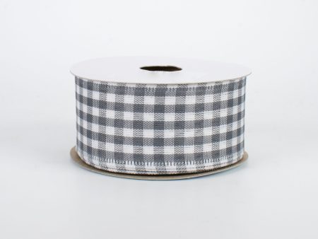 1.5  Gingham Check Wired Ribbon: Grey & White (10 Yards) on Sale