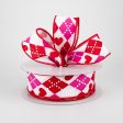 1.5  Argyle Hearts Ribbon: White, Hot Pink, Red (10 Yards) Cheap