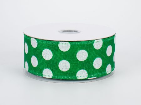 1.5  Glittered Medium Polka Dots Ribbon: Iridescent & Emerald (10 Yards) on Sale