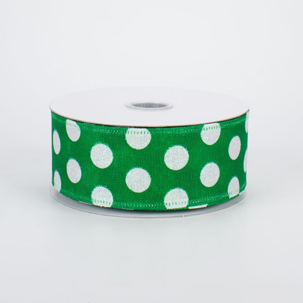 1.5  Glittered Medium Polka Dots Ribbon: Iridescent & Emerald (10 Yards) on Sale