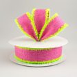 1.5  Chenille Edge Ribbon: Fuchsia & Fresh Green (10 Yards) For Cheap