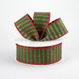 1.5  Glitter Stripe Canvas Ribbon: Emerald & Red (10 Yards) Online Hot Sale