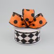 1.5  Double Sided Halloween Harlequin Polka Dot Ribbon: Orange, Black, White (10 Yards) For Cheap