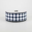 1.5  Gingham Check Dashed Edge Ribbon: Navy Blue & White (10 Yards) Online Sale