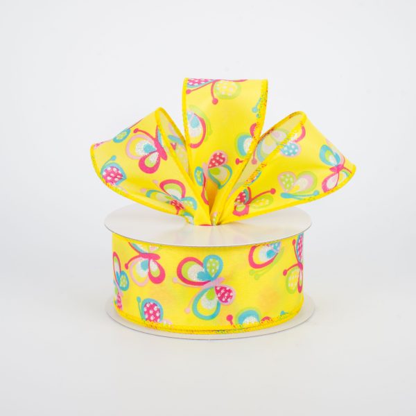 1.5  Glitter Butterfly Ribbon: Yellow (10 Yards) Fashion