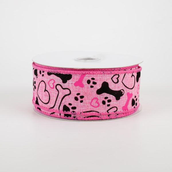 1.5  Dog Bone, Paw, Heart Ribbon: Pink (10 Yards) Supply