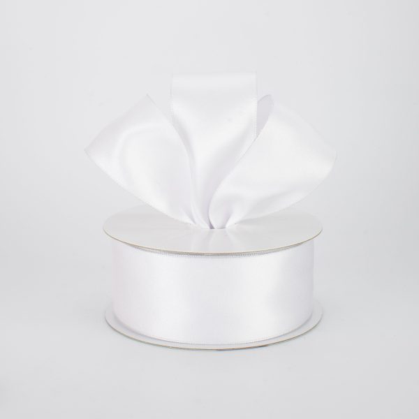 1.5  Double Face Satin Wired Ribbon: White (10 Yards) on Sale