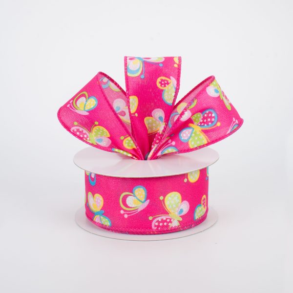 1.5  Glitter Butterfly Ribbon: Hot Pink (10 Yards) Cheap