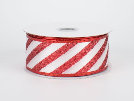 1.5  Glitter Candy Cane Stripe Ribbon (10 Yards) Sale