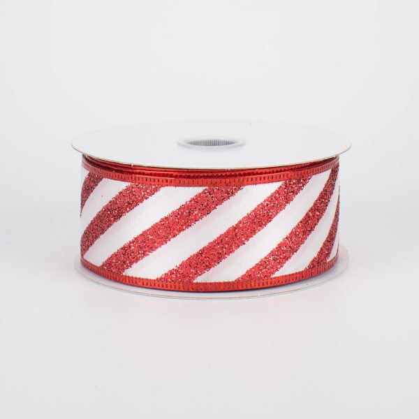 1.5  Glitter Candy Cane Stripe Ribbon (10 Yards) Sale