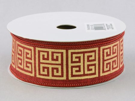 1.5  Greek Key Canvas Ribbon: Burgundy & Gold (10 Yards) Online Sale