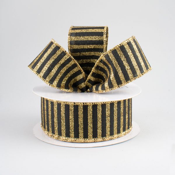 1.5  Glitter Stripe Canvas Ribbon: Black & Gold (10 Yards) Online now