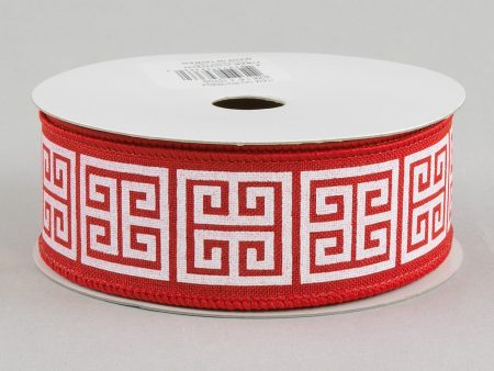 1.5  Greek Key Canvas Ribbon: Red & White (10 Yards) Online