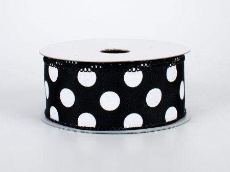 1.5  Big Polka Dot Ribbon Black & White (10 Yards) on Sale