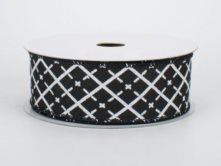 1.5  Glittered Argyle Ribbon: Black & White (10 Yards) For Discount