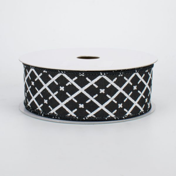 1.5  Glittered Argyle Ribbon: Black & White (10 Yards) For Discount