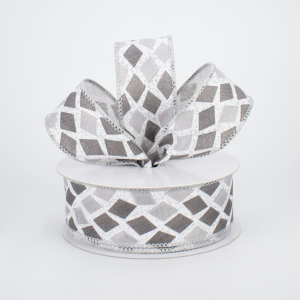 1.5  Diamond Pattern Ribbon: Silver (10 Yards) Online Hot Sale