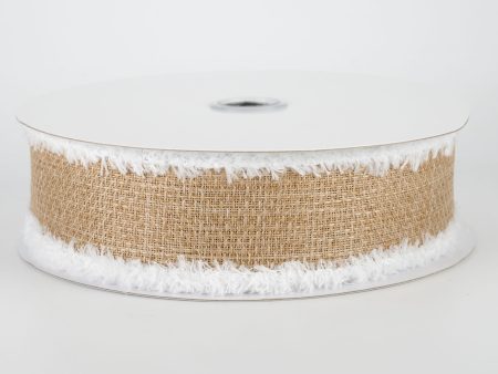 1.5  Chenille Edge Ribbon: Beige & White (10 Yards) For Sale