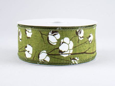 1.5  Cotton Boll Ribbon: Moss Green (10 Yards) Sale