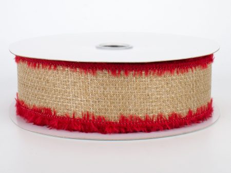 1.5  Chenille Edge Ribbon: Beige & Red (10 Yards) For Cheap