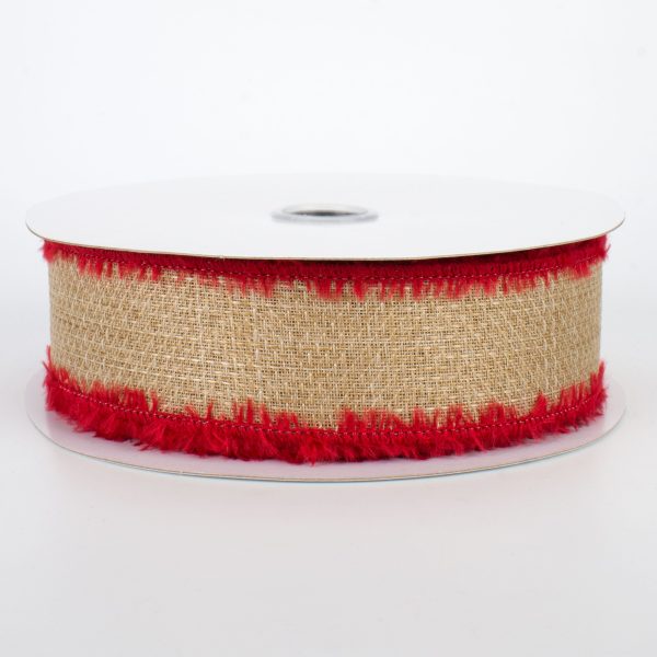 1.5  Chenille Edge Ribbon: Beige & Red (10 Yards) For Cheap