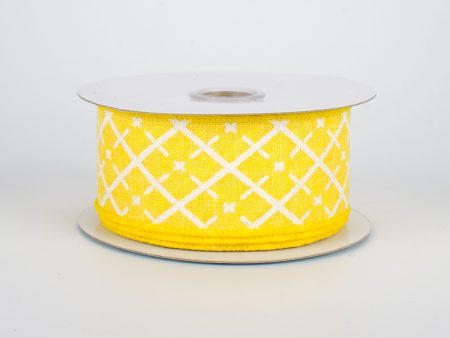 1.5  Glittered Argyle Ribbon: Yellow & White (10 Yards) For Cheap