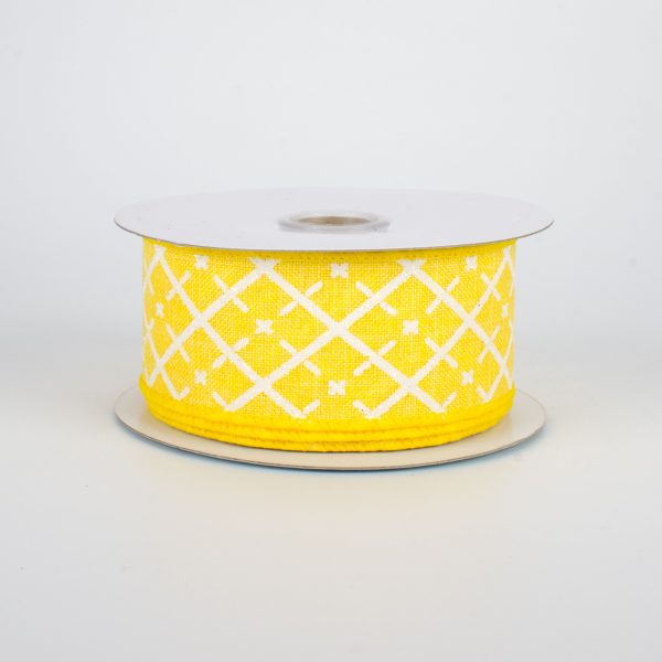 1.5  Glittered Argyle Ribbon: Yellow & White (10 Yards) For Cheap