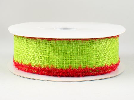 1.5  Chenille Edge Ribbon: Fresh Green & Red (10 Yards) Sale