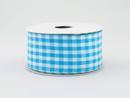 1.5  Gingham Check Wired Ribbon: Turquoise Blue & White (10 Yards) Cheap