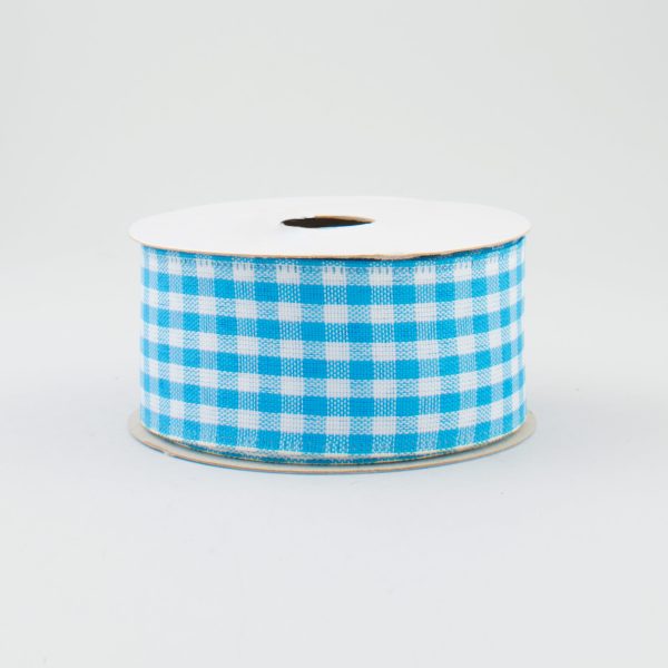 1.5  Gingham Check Wired Ribbon: Turquoise Blue & White (10 Yards) Cheap