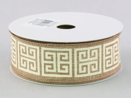 1.5  Greek Key Canvas Ribbon: Tan & White (10 Yards) on Sale